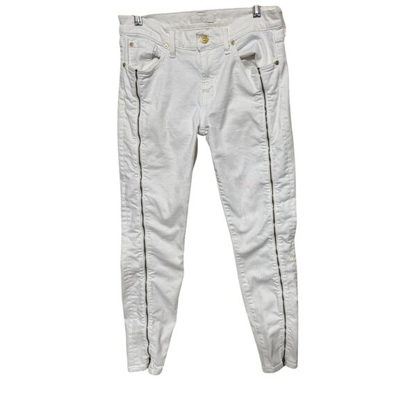 7 For All Mankind CROPPED ZIPPER Skinny Jeans White 28 Full Zip Leg FLAW - Picture 1 of 13